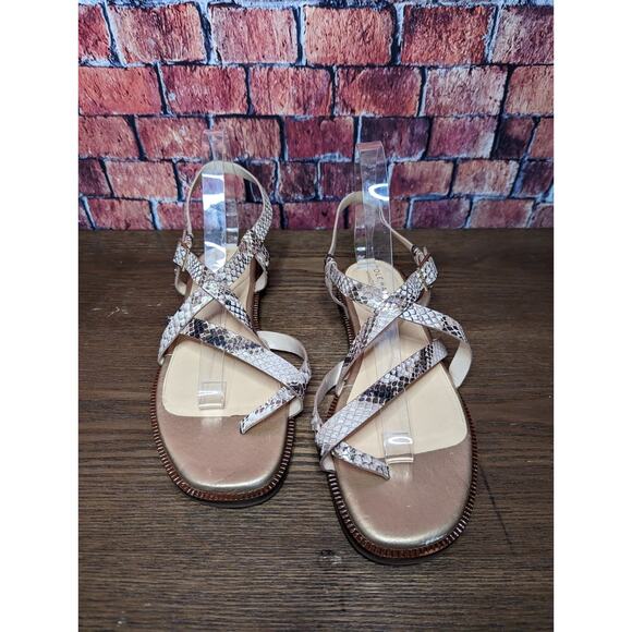 Cole Haan Wilma Strappy Sandals Flats Neutral Beige Black size 8 - Picture 2 of 5